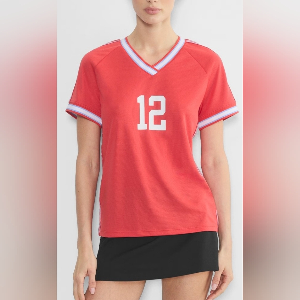 Aritzia Top V-neck Jersey Short-Sleeves  L Varsity Sports Gear Academia